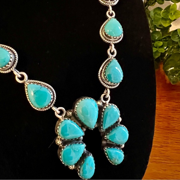 Southwestern Sterling Silver & Kingman Turquoise Naja Necklace - Picture 5 of 11